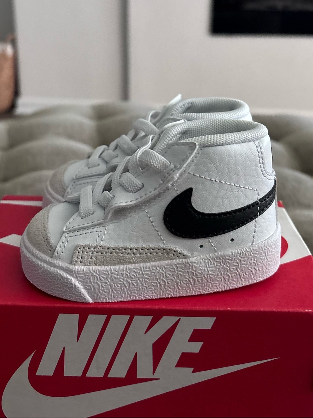 Nike Kids White and Black Mid-Top Sneakers